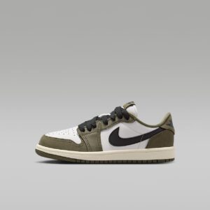 Детские повседневные кроссовки Air Jordan 1 Retro Low 'Medium Olive and Summit White'